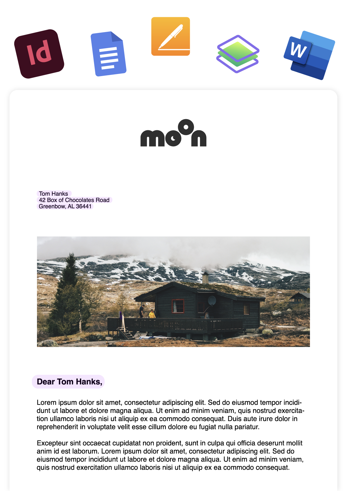 Personalised letter with software icons