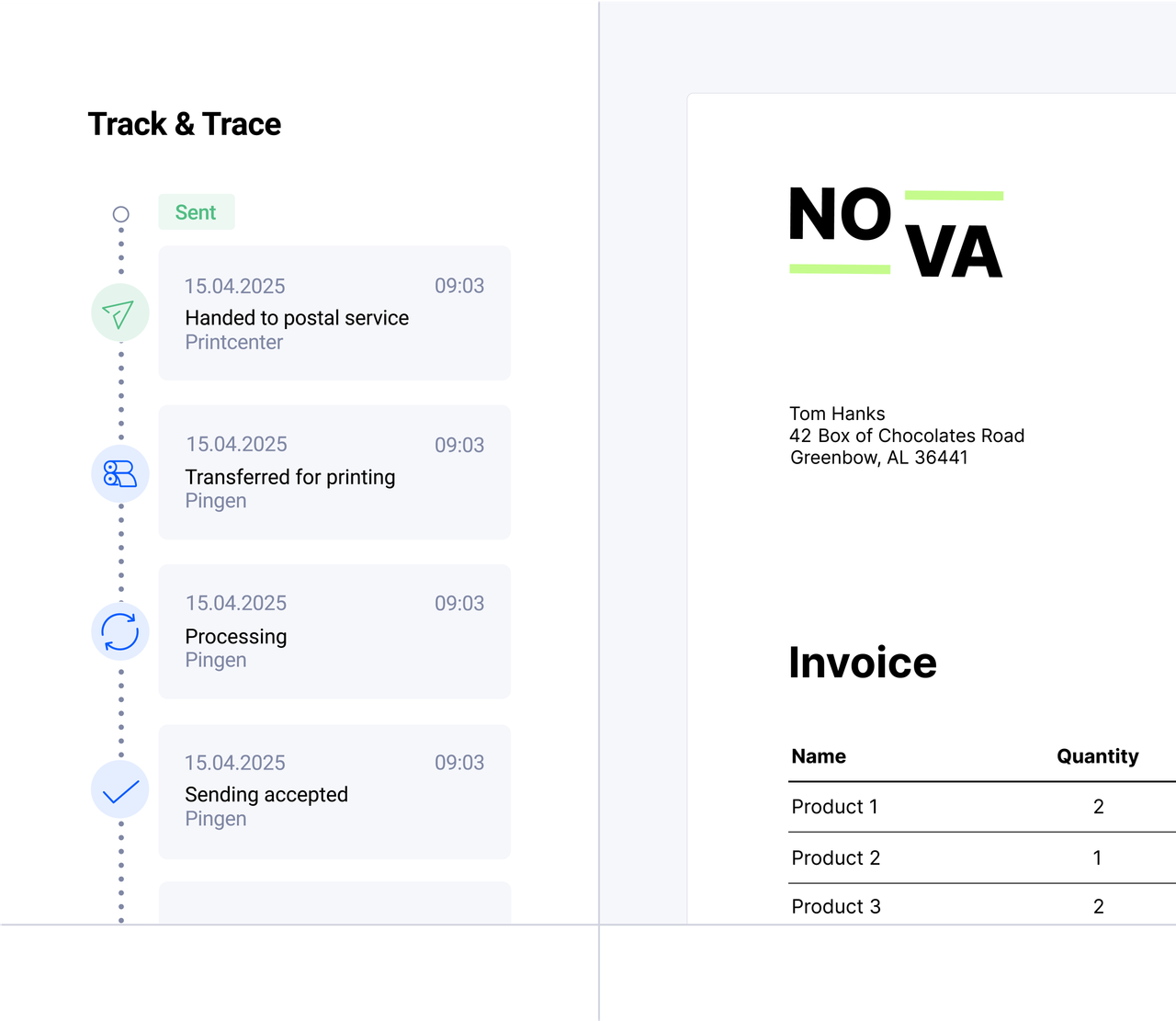 Pingen web app showing real-time tracking status