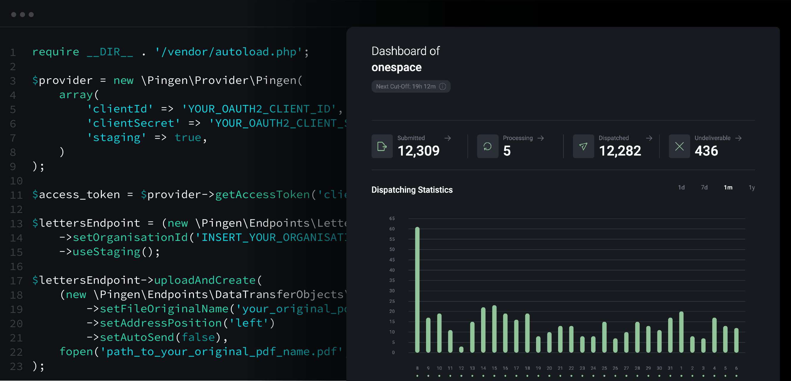 Pingen letter Api - PHP code example and Pingen dashboard
