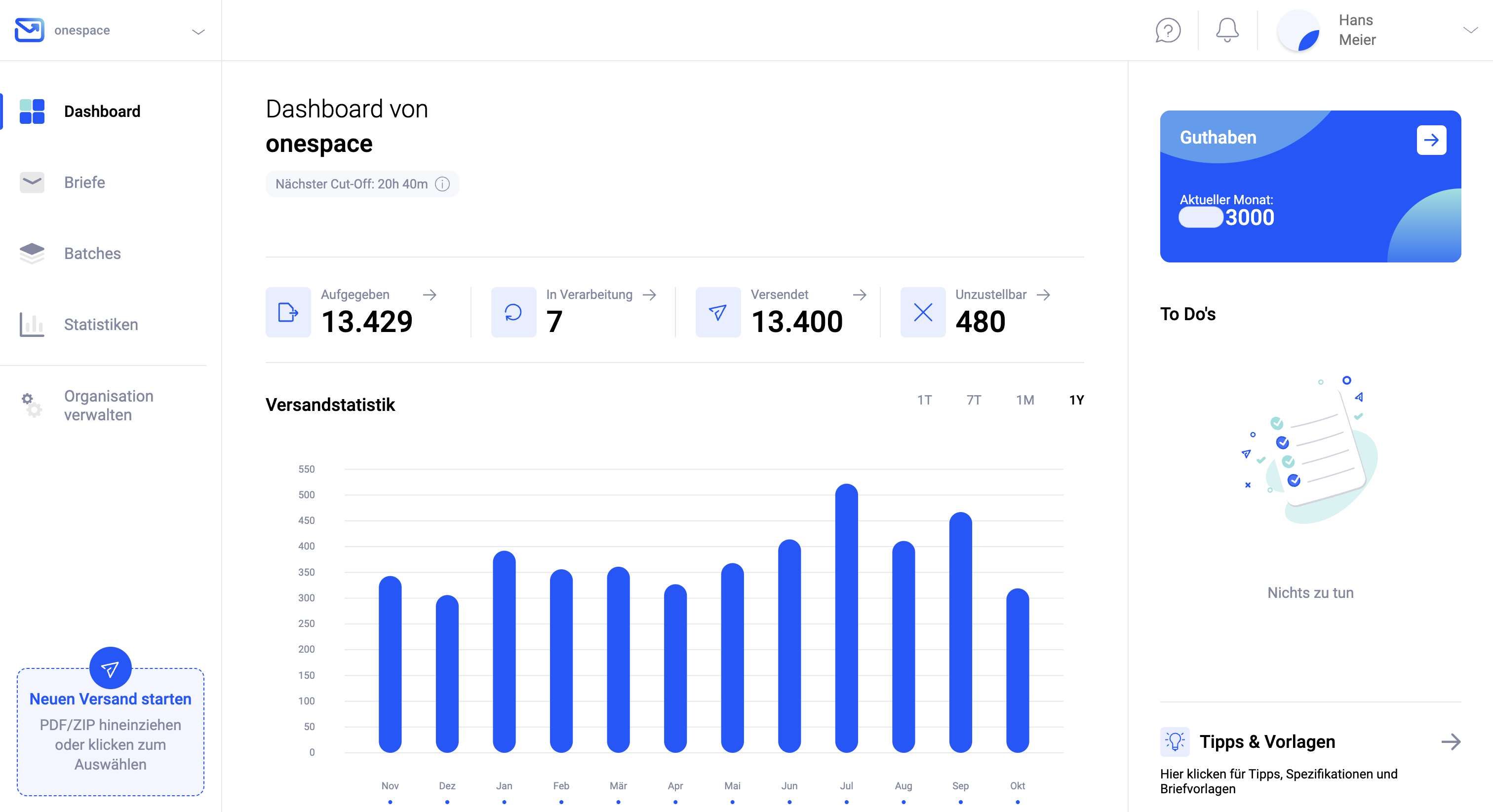 Dashboard der Pingen WebApp