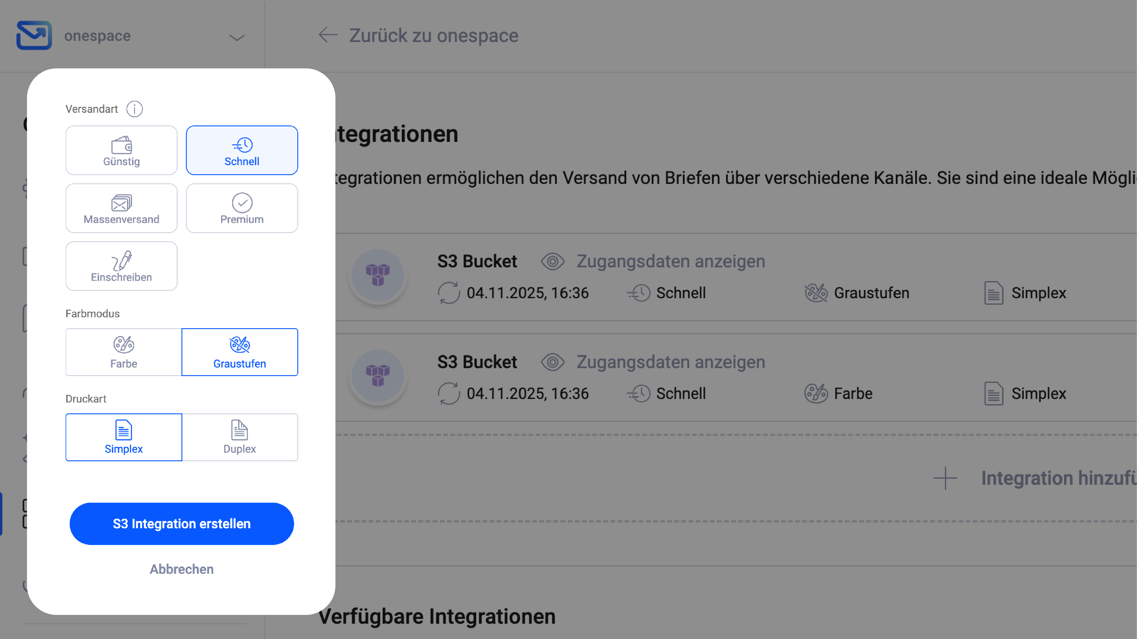 Druck und sendeeinstellungen - Pingen WebApp